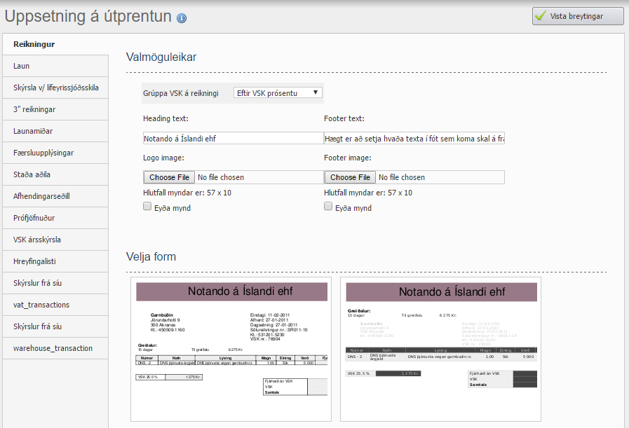 Uppsetning reikninga
